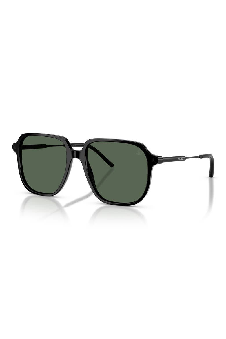 54mm Pilot Sunglasses, Alternate, color, SHINY BLACK / DARK GREEN SOLID
