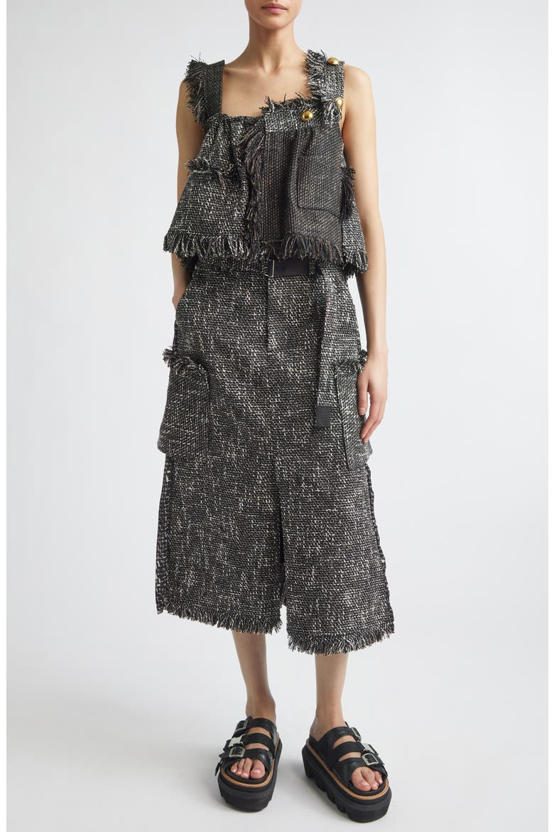 Crop Mixed Tweed Camisole, Alternate, color, BLACK