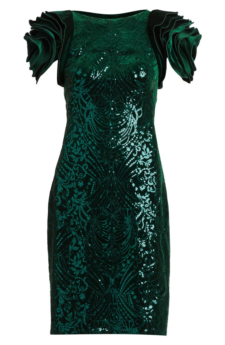 Tadashi Shoji Sequin Rosette Sleeve Sheath Cocktail Dress, Alternate, color,