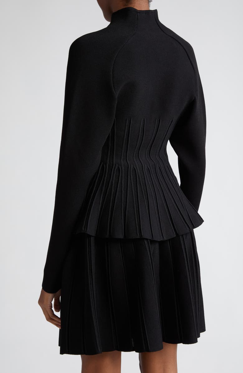 Balmain Crystal Button Peplum Rib Cardigan, Alternate, color,