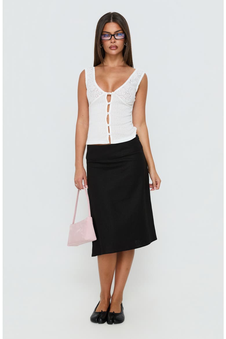 Such Delight Linen Blend Midi Skirt, Alternate, color, BLACK