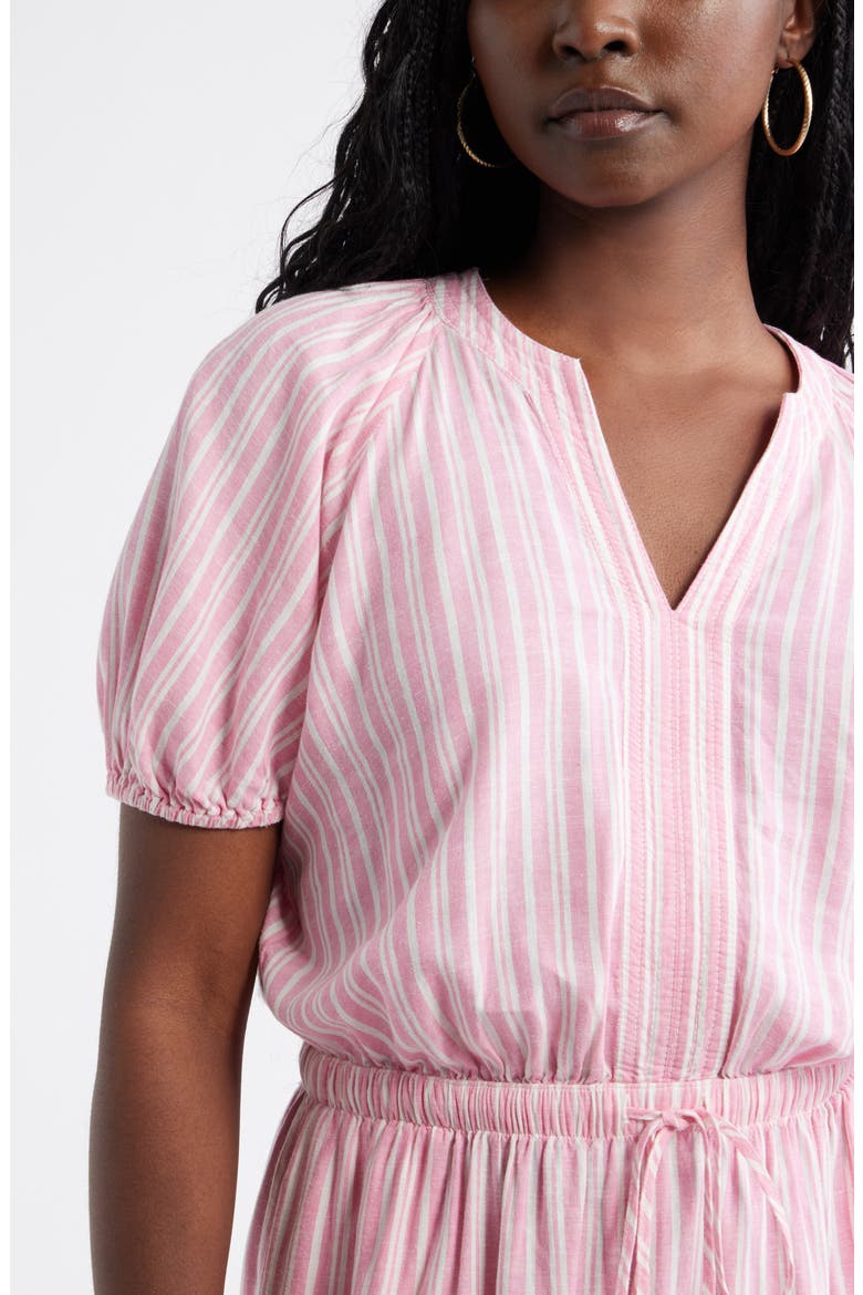 Easy Linen Blend Midi Dress, Alternate, color, PINK- IVORY GINGER STRIPE