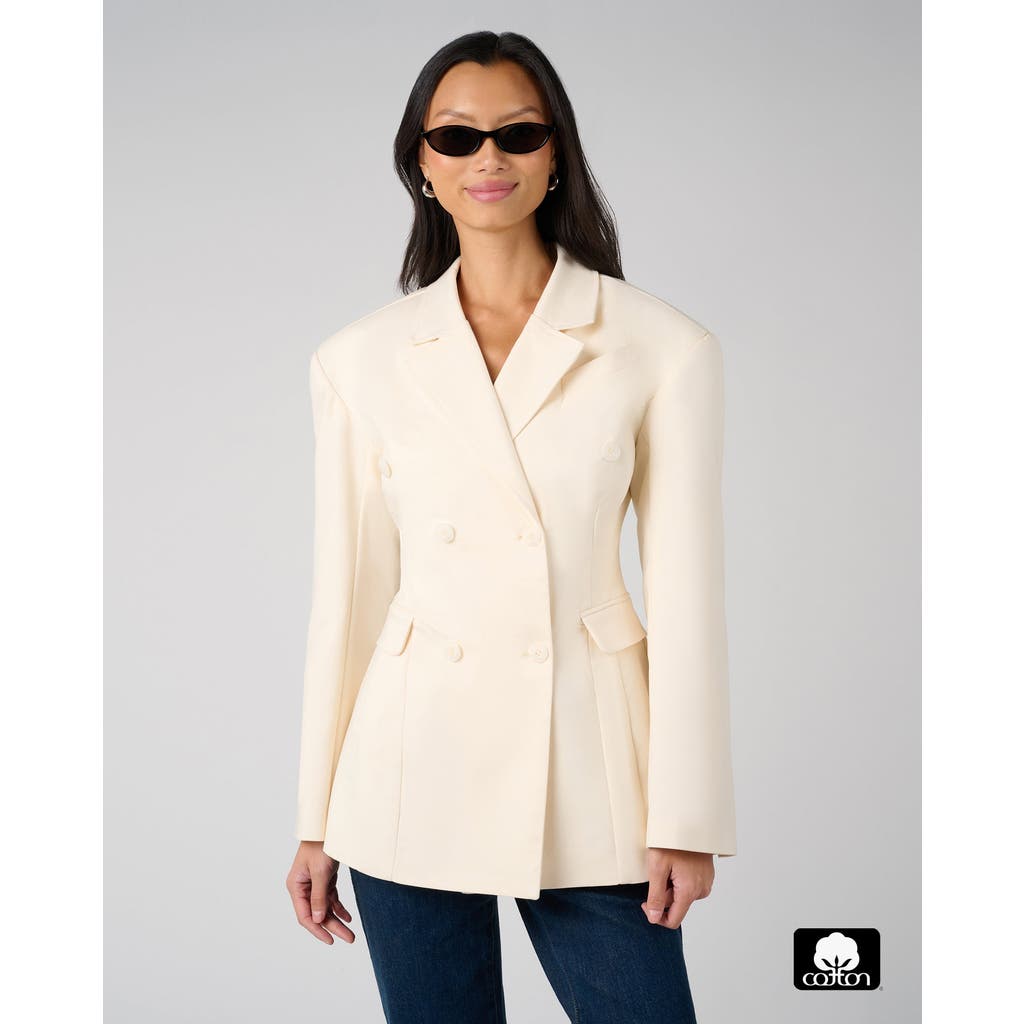 Weworewhat Double Breasted Cinched Waist Blazer In Neutral
