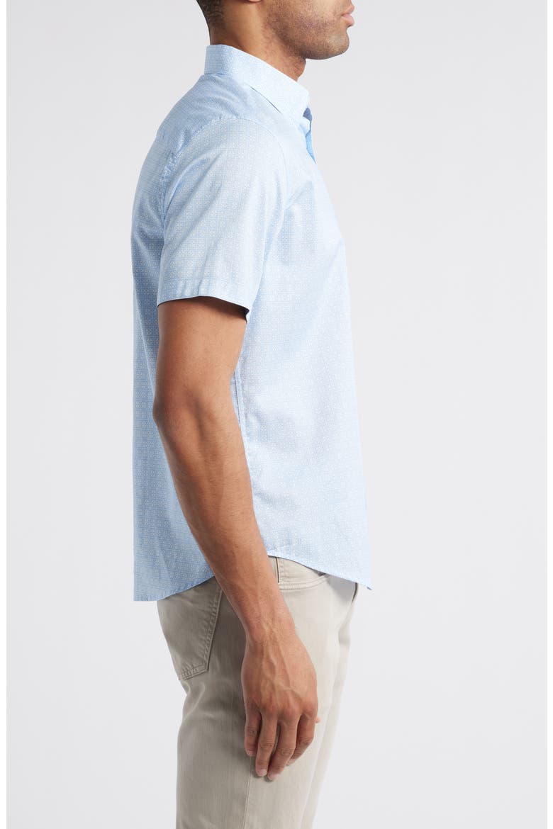 Airplane Print Short Sleeve Cotton Blend Button-Down Shirt, Alternate, color, LT BLUE