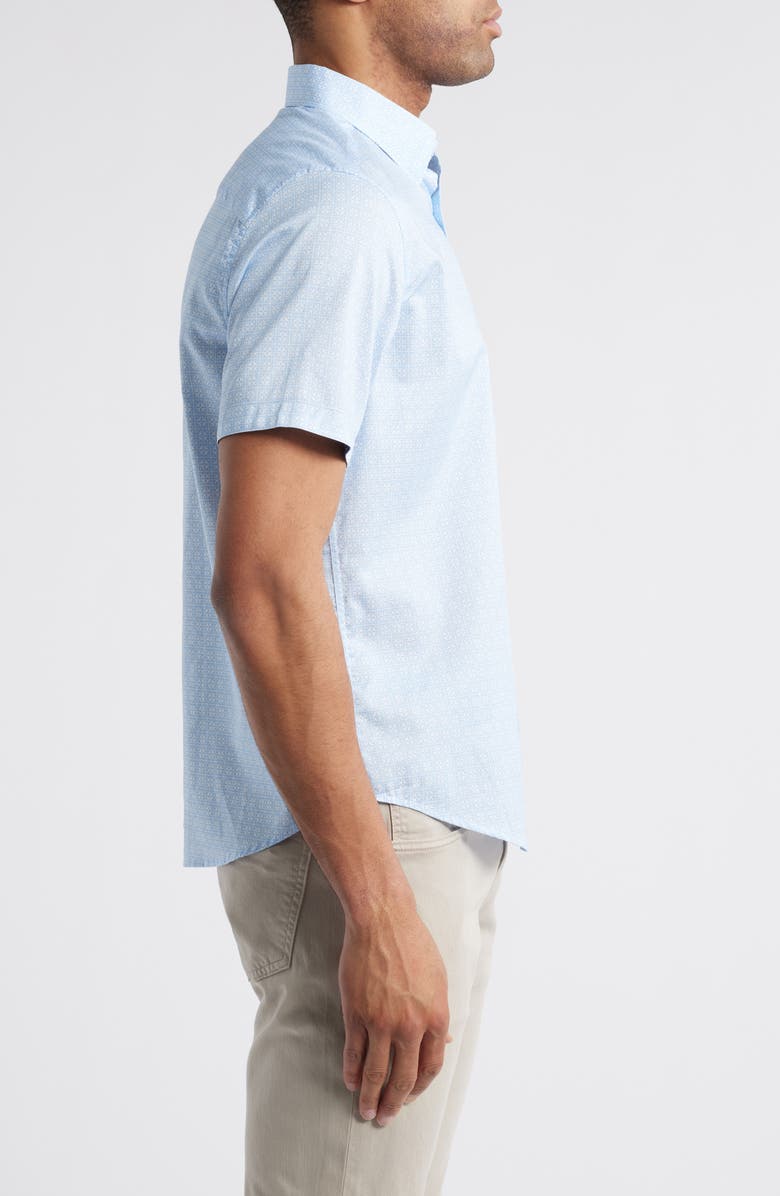 Johnston & Murphy Airplane Print Short Sleeve Cotton Blend Button-Down Shirt, Alternate, color, Lt Blue