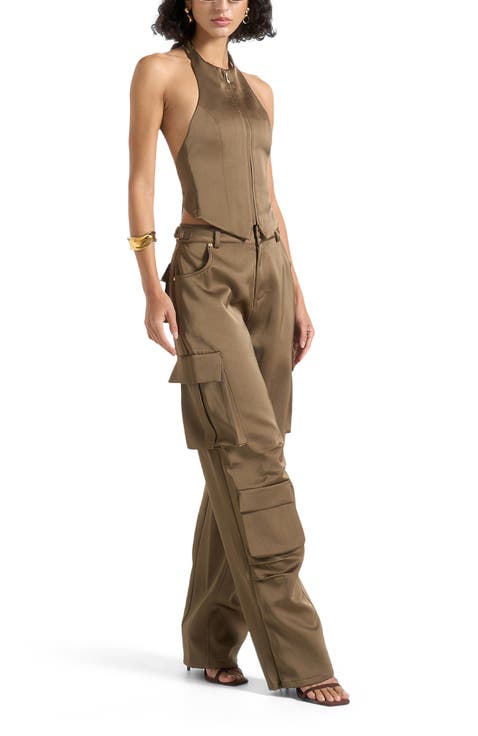 Emilie Satin High Waisted Cargo Pants