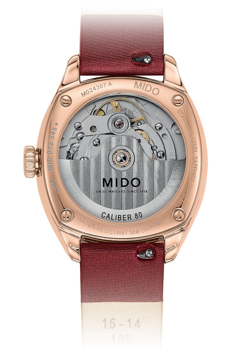 MIDO Belluna Royal Lady Watch & Fabric Watchband Gift Set, 33mm, Alternate, color, Silver/ Rose Gold/ Multi
