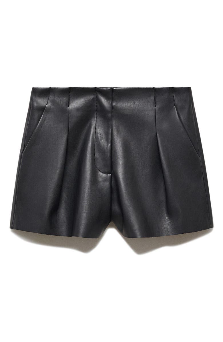 MANGO Pleated Faux Leather Shorts, Alternate, color,