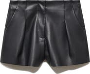 MANGO Pleated Faux Leather Shorts