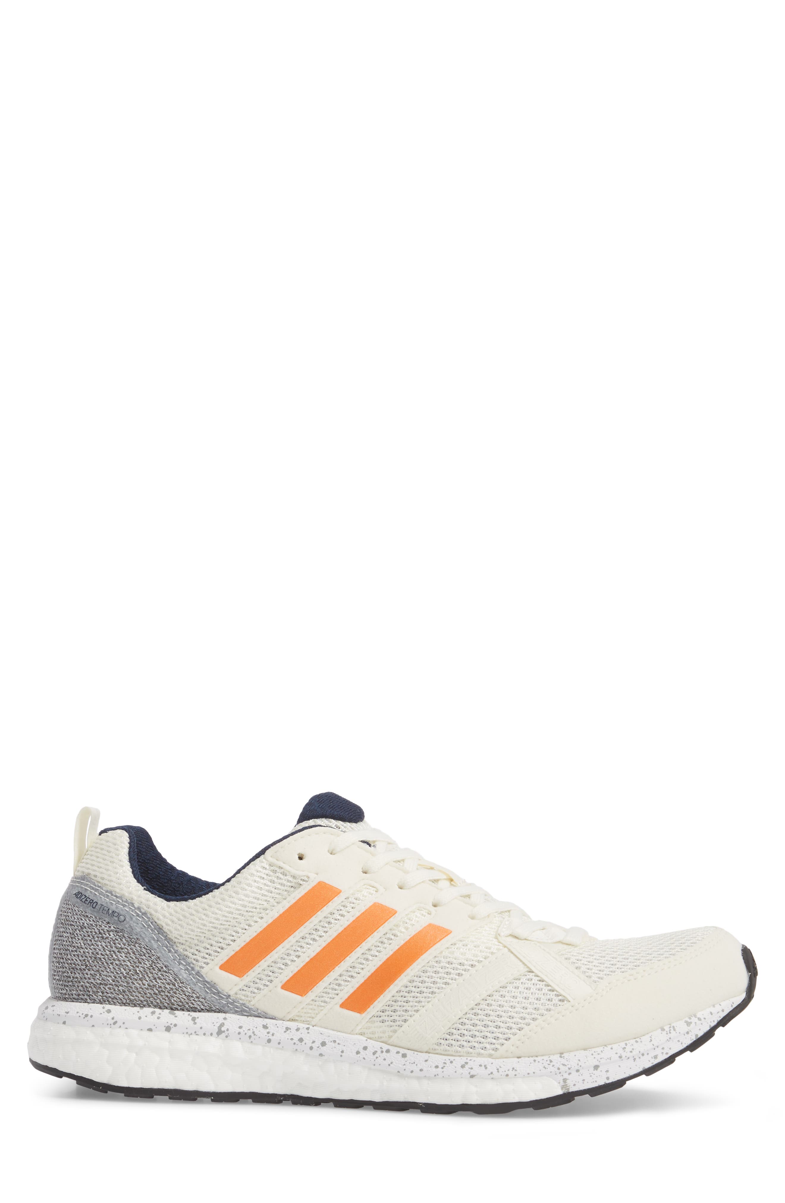 Adizero Tempo 9 M Running Shoe, Alternate, color, OFF WHITE / ORANGE / NAVY