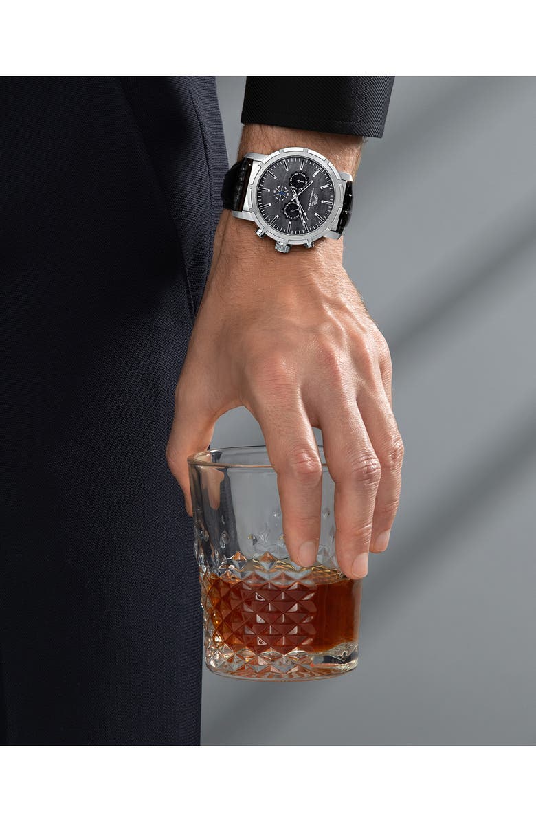 PORSAMO BLEU NYC Chronograph Leather Strap Watch, 38mm, Alternate, color, Black