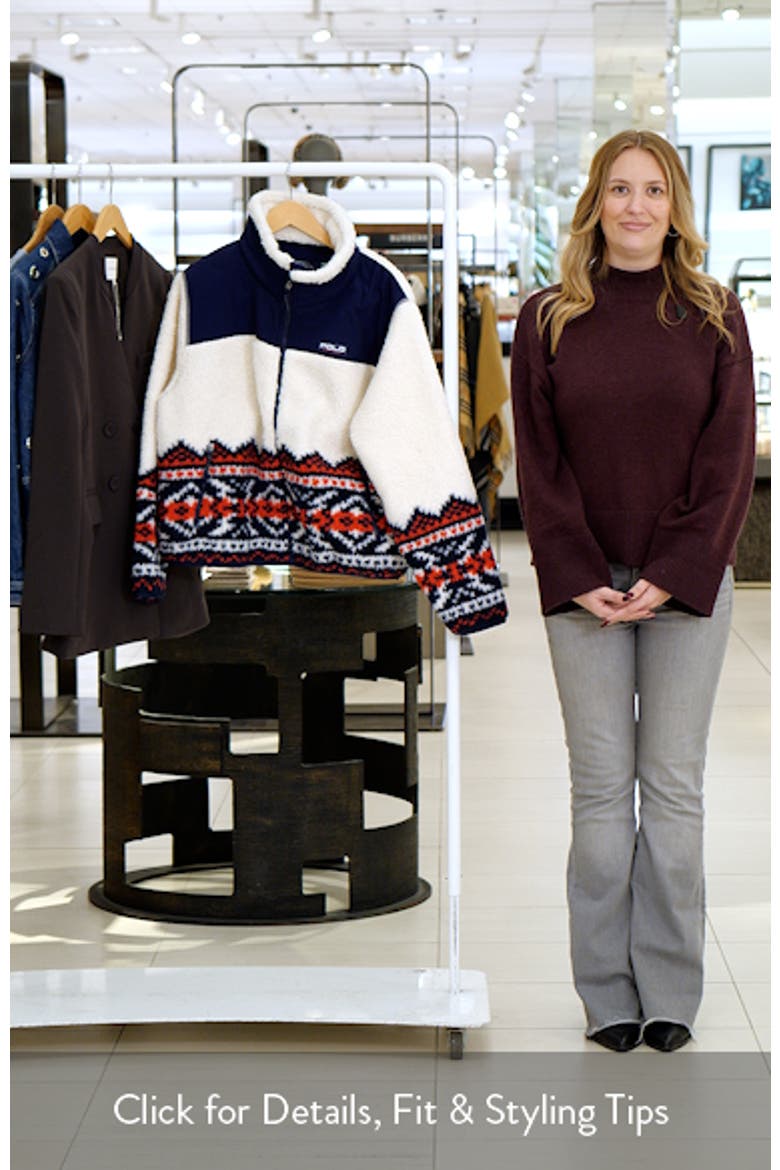 Jacquard Detail High Pile Fleece Jacket (Women) | Nordstrom