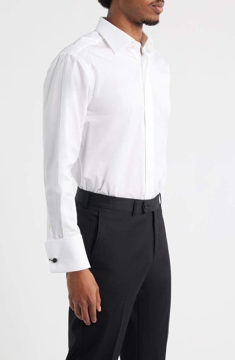 Jack Victor Edmund White Cotton Twill Tuxedo Shirt, Alternate, color, White