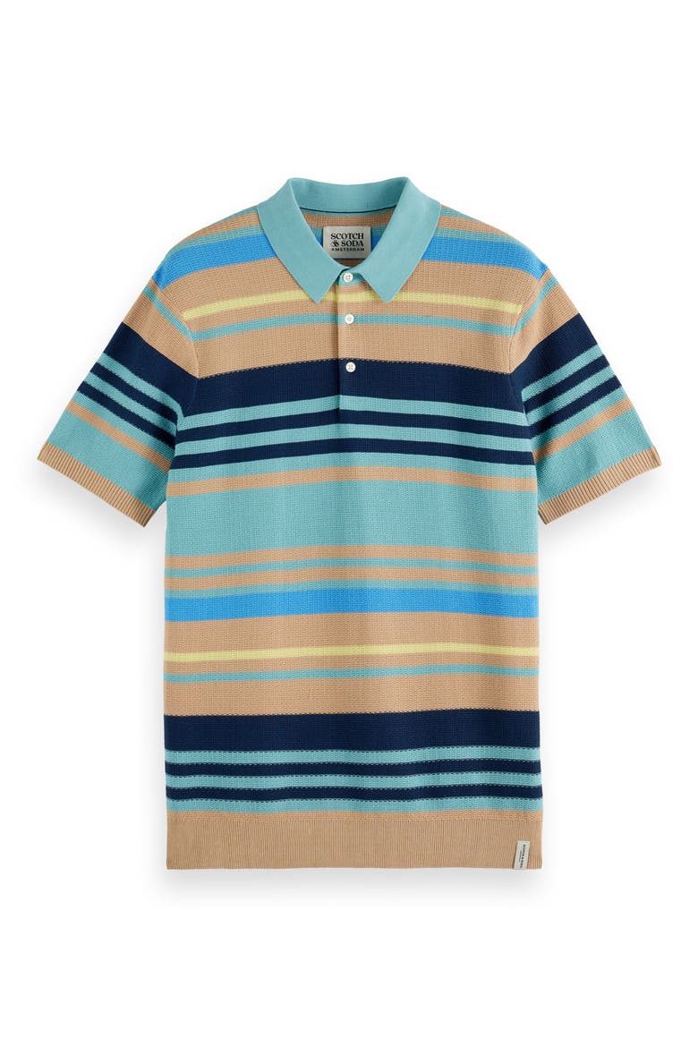 Stripe Textured Cotton Knit Polo, Alternate, color, SOFT CAMEL MULTI STR