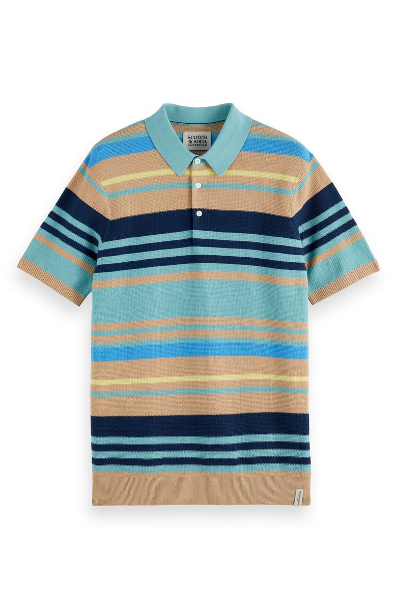 Scotch & Soda Stripe Textured Cotton Knit Polo, Alternate, color, Soft Camel Multi Str