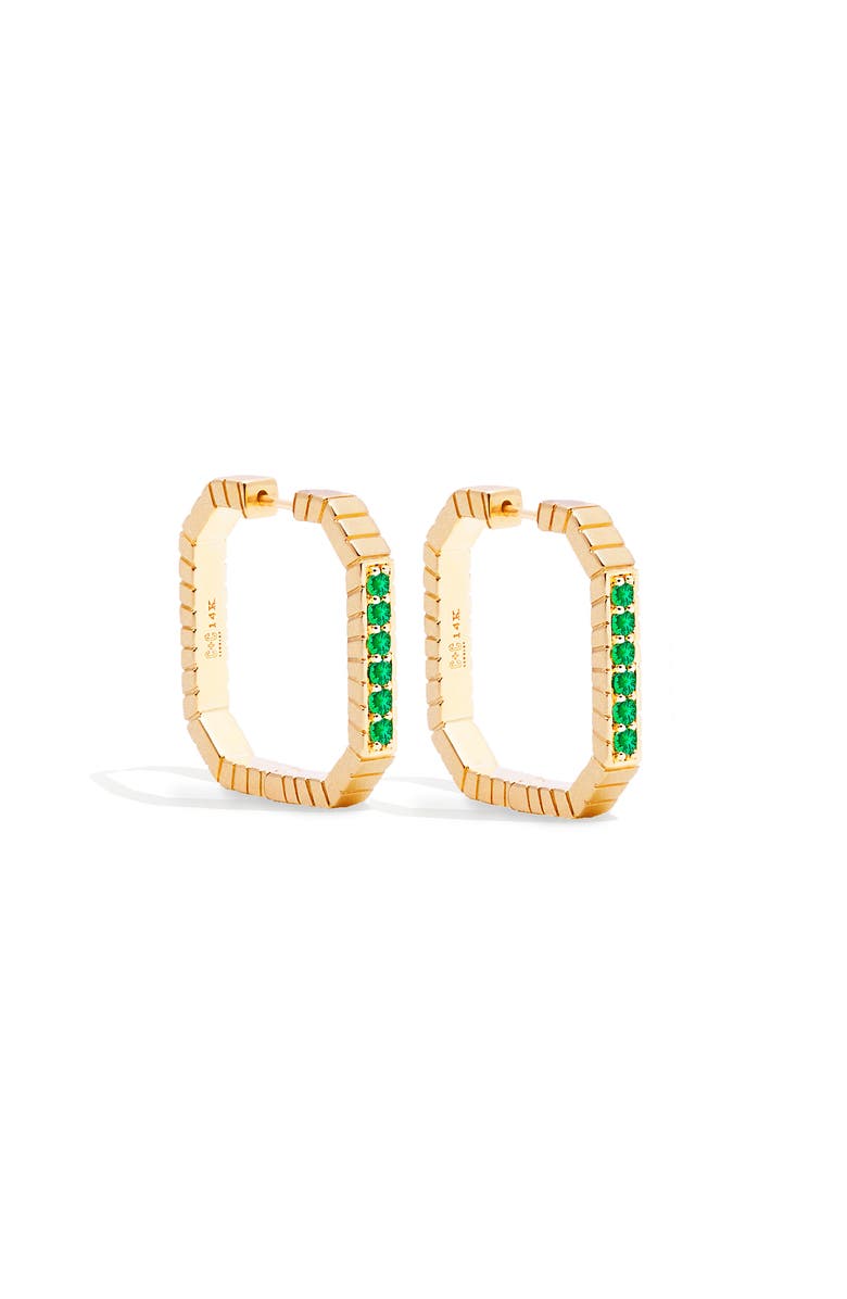 Campbell + Charlotte Spark Octagon Hoop Earring, Main, color, Emerald-Gold