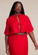 ELOQUII Relaxed Tie Front Linen Top