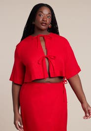 ELOQUII Relaxed Tie Front Linen Top