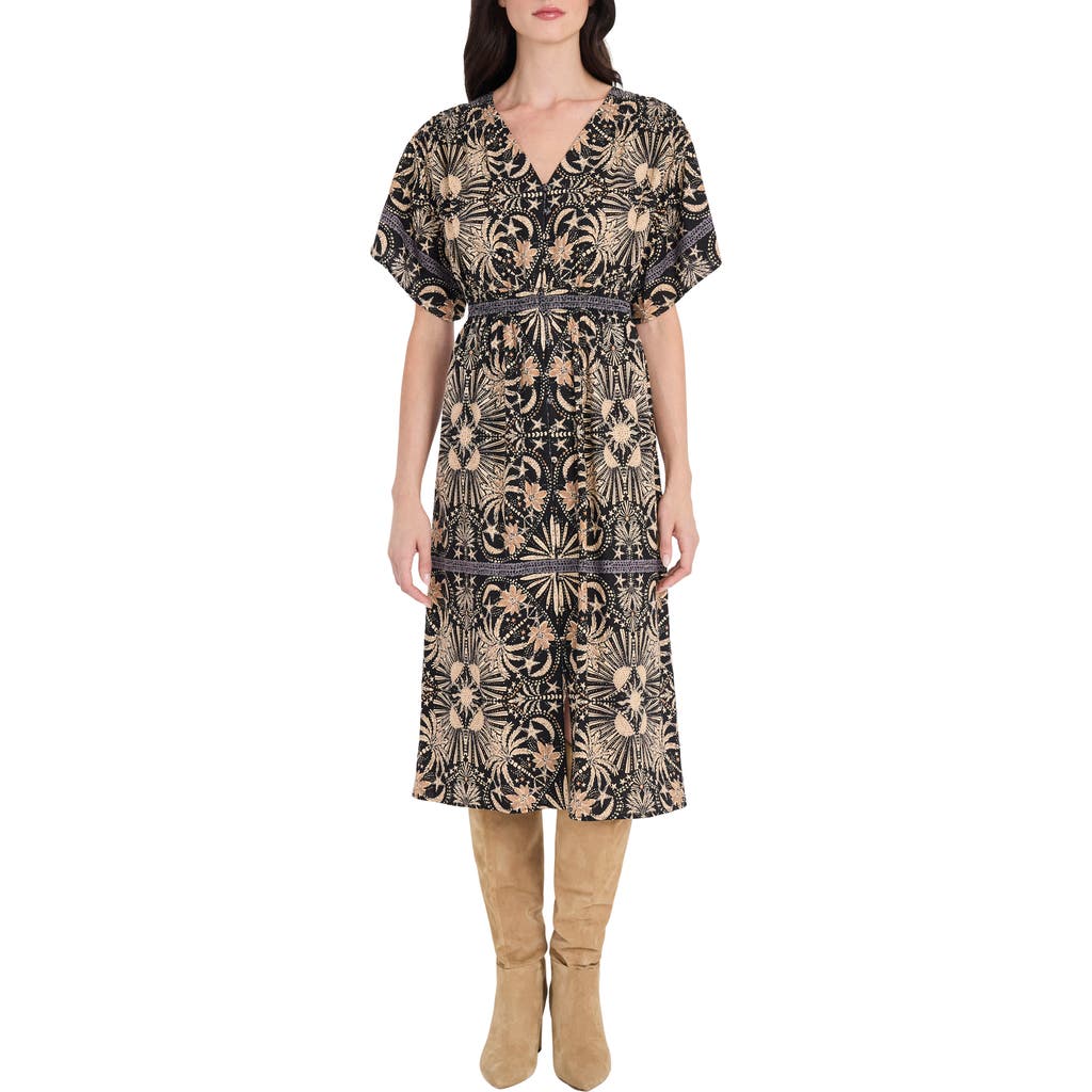 The Good Journey Floral Print Linen Blend Midi Dress In Multi