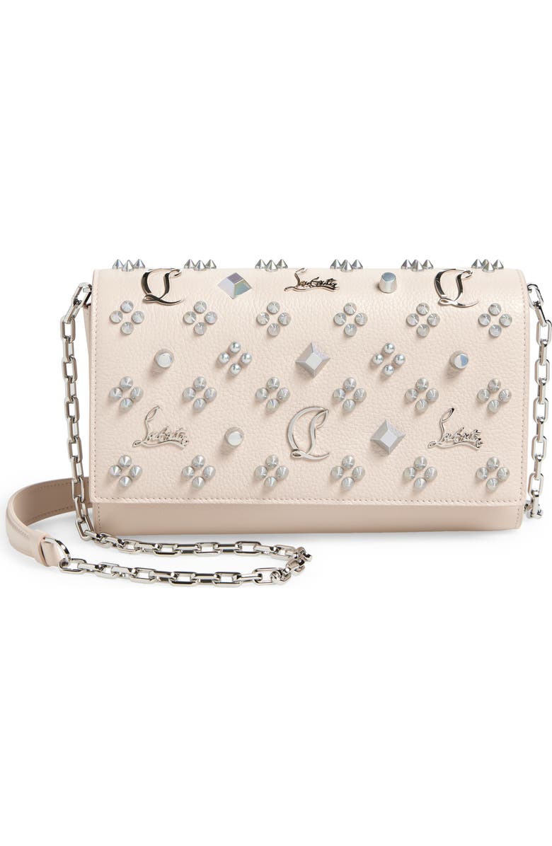 Christian Louboutin Paloma Studded Leather Clutch, Main, color, F609 Leche/ Multi