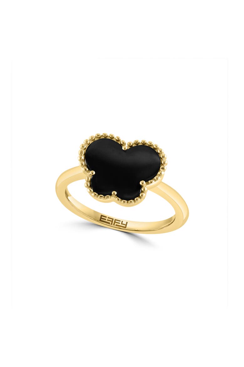 14K Yellow Gold Onyx Butterfly Ring, Main, color, BLACK