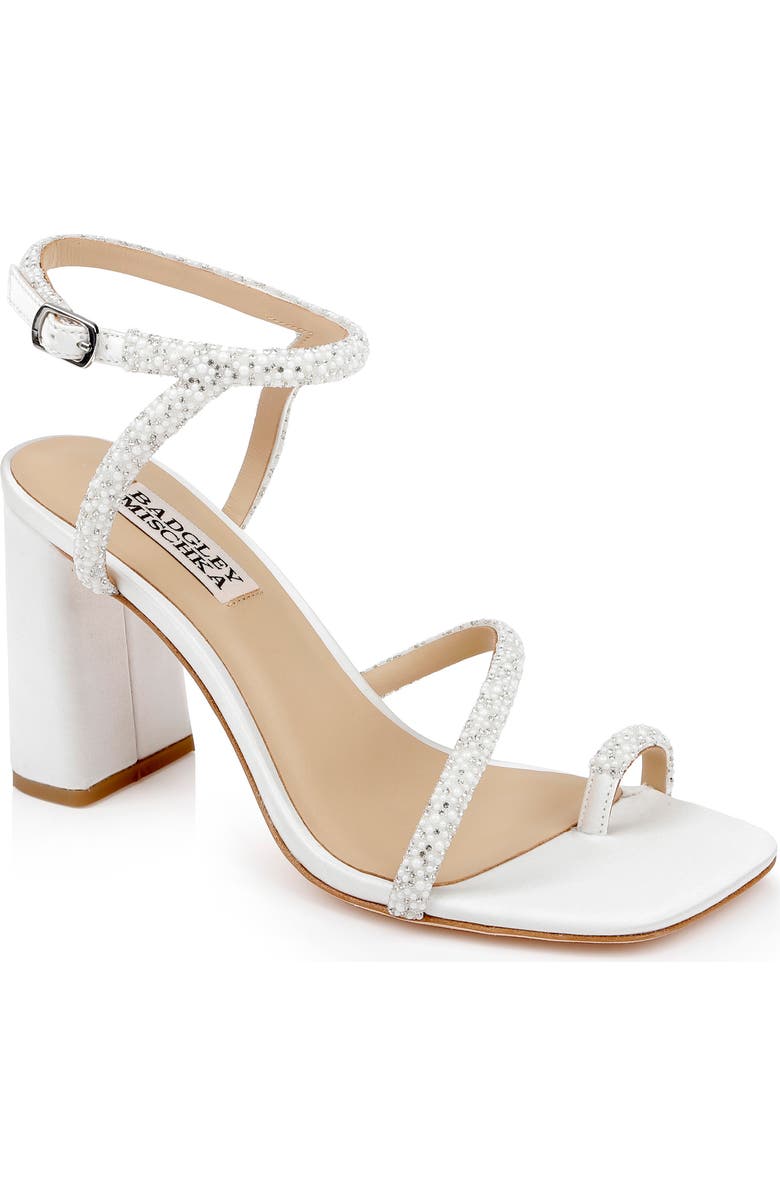 Badgley Mischka Collection Dalilah Ankle Strap Toe Loop Sandal, Main, color, White Satin