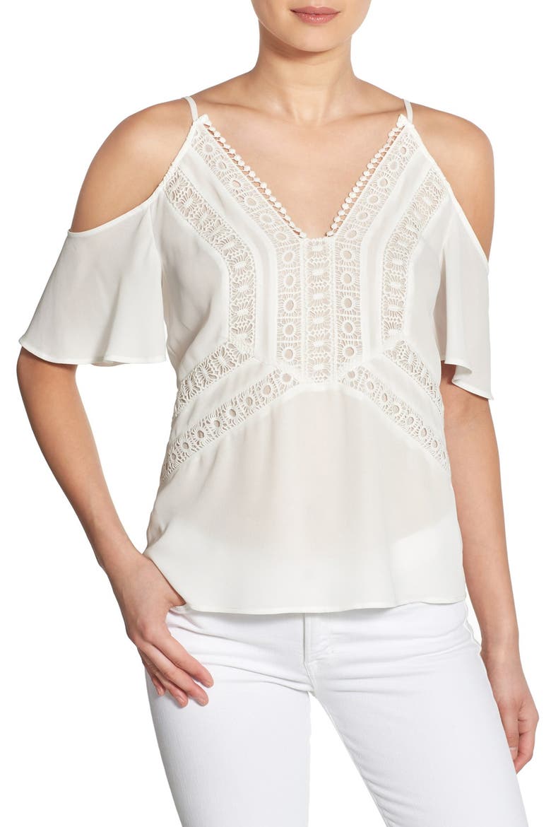 Cold Shoulder Flutter Sleeve Top, Main, color, WHITE SNOW