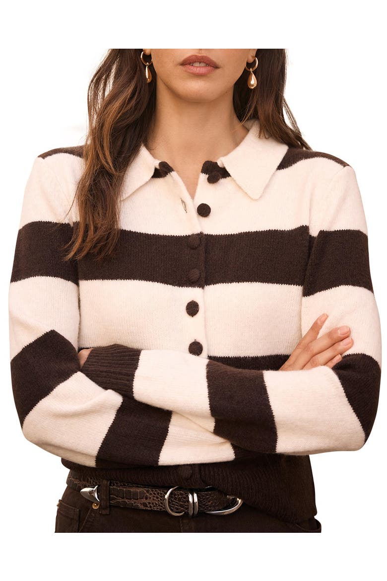 Striped Knit Cardigan, Alternate, color, Brown
