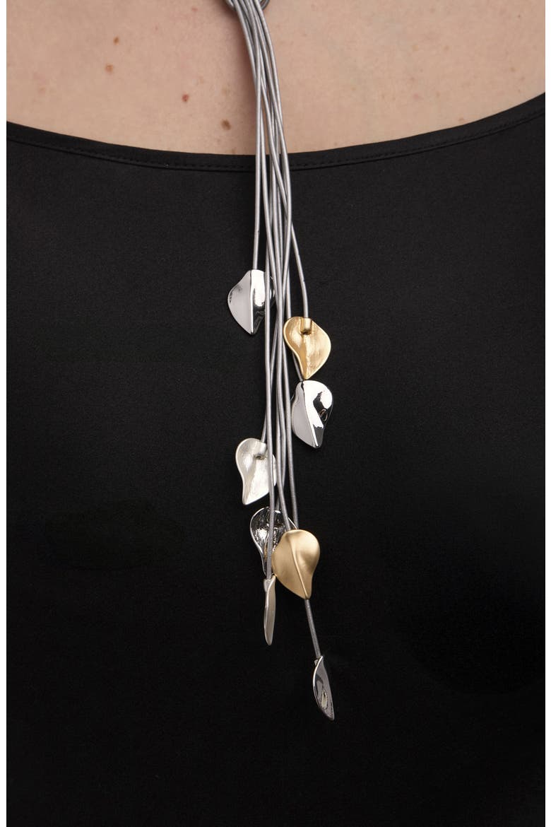 Metallic Leaf Pendant Necklace, Alternate, color, GREY