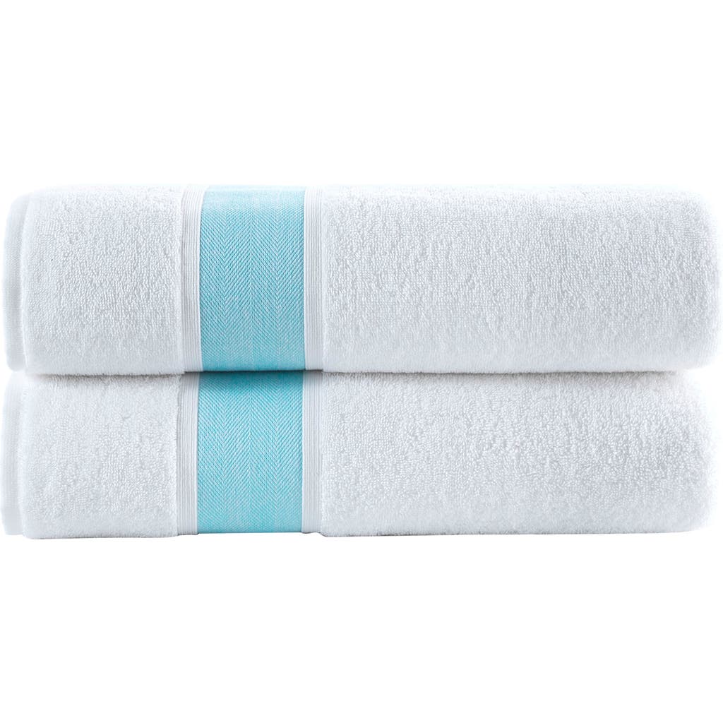 Brooks Brothers Ottoman Rolls 2-pack Turkish Cotton Bath Sheets In White/sea Glass