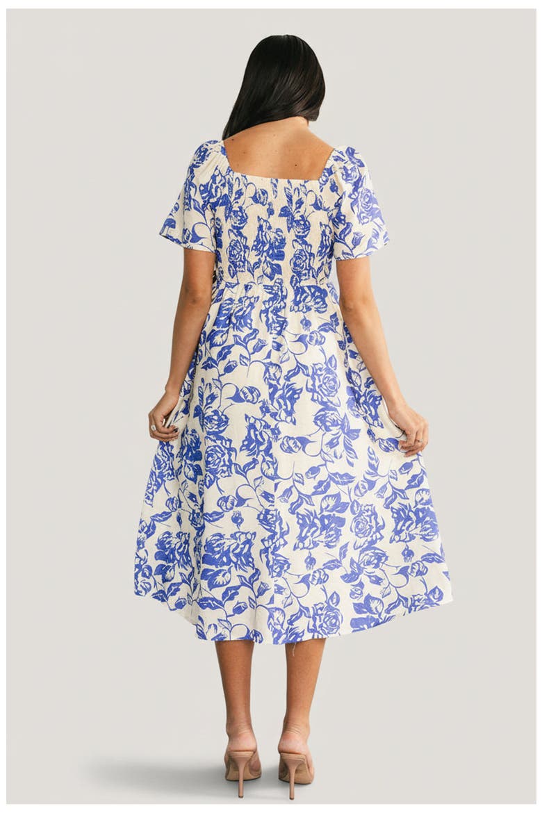 Dolores Smocked Midi Dress, Alternate, color, Ivory and Blue Floral