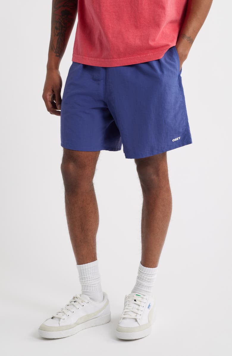 Obey Easy Bold Nylon Shorts, Main, color, Skipper Blue