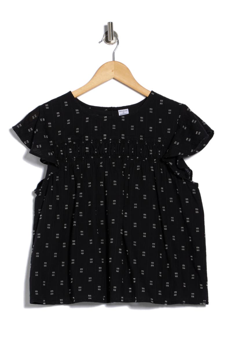 Short Sleeve Dobby Woven Top, Alternate, color, BLACK- IVORY