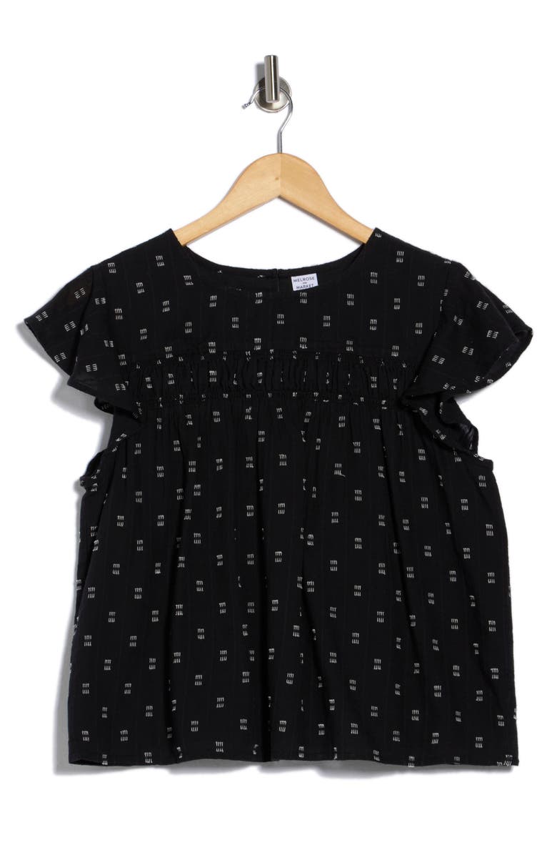 Melrose and Market Short Sleeve Dobby Woven Top, Main, color, Black- Ivory