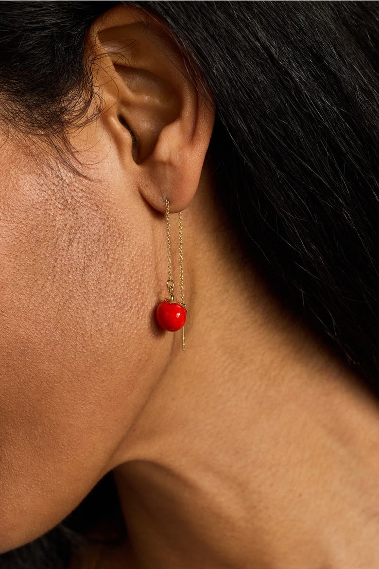 Farmers' Market Tomato Threader Earrings, Alternate, color, Gold