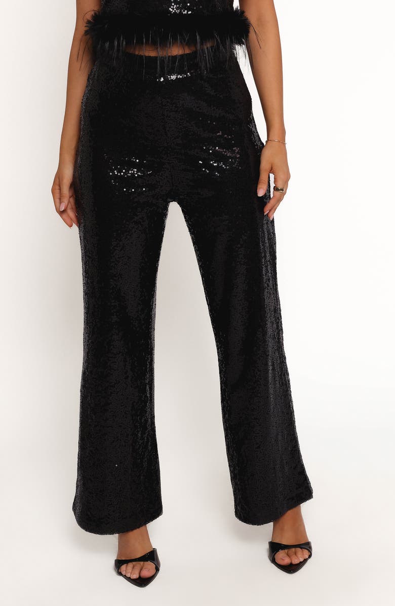 Petal & Pup Drea Sequin Straight Leg Pants, Main, color, Black