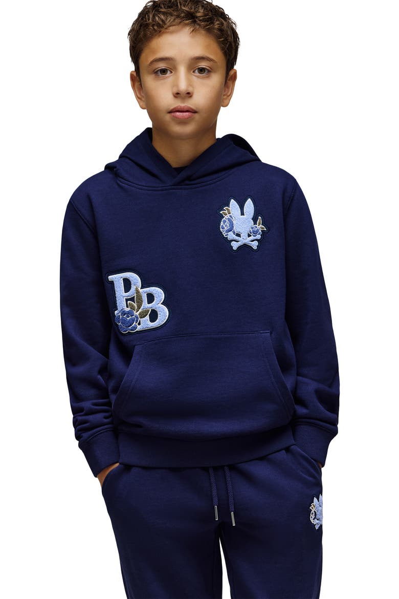 Kids' Auguste Floral Patch Hoodie, Alternate, color, EVENING BLUE