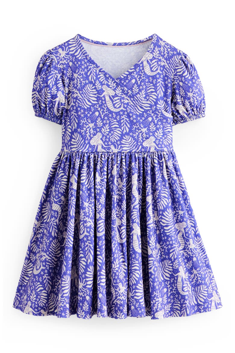 Kids' Mermaid Print Cotton Ballerina Dress, Main, color, SURF BLUE MERMAIDS