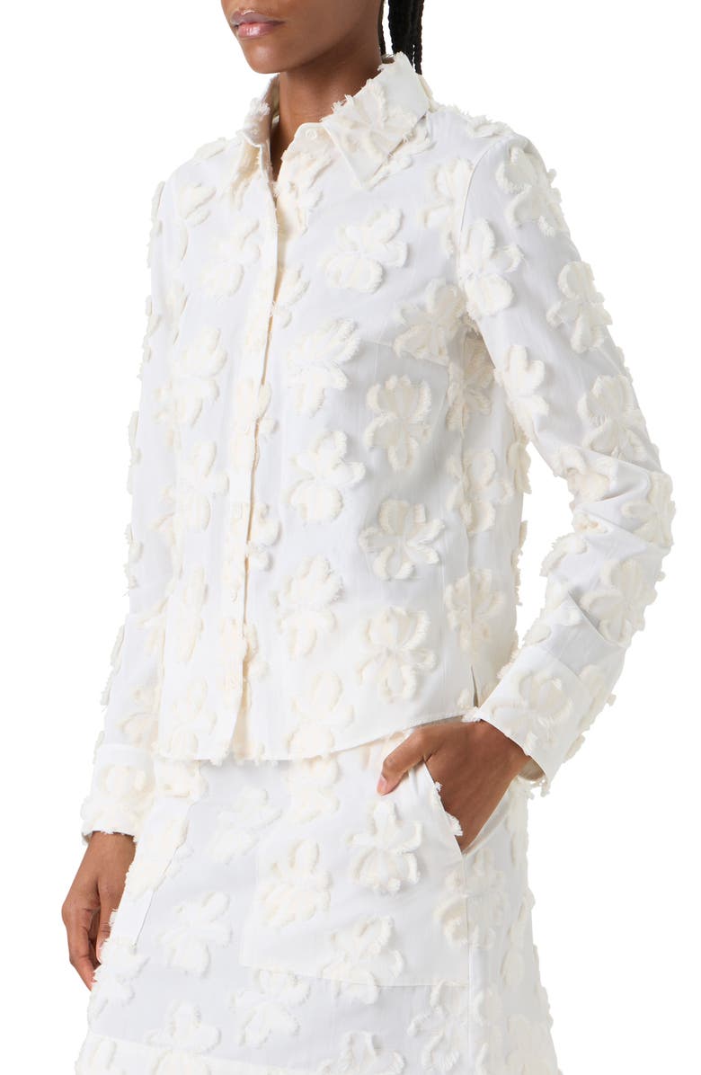 Akris punto Floral Cotton Jacquard Button-Up Shirt, Alternate, color, Cream Ivory