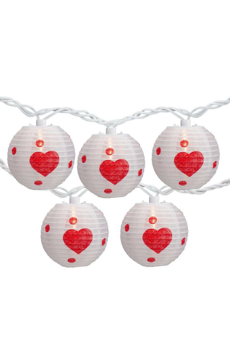 Northlight Hearts Paper Lantern Indoor Outdoor Patio Light Set -  8.5' White Wire - 10ct, Main, color, White