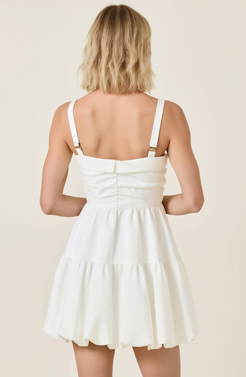 Modenaire Ruched Sweetheart Neck Mini Dress With Straps And Flared Hem