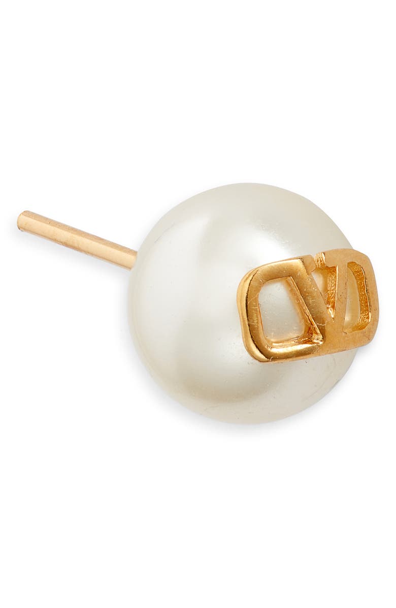 Valentino Garavani VLOGO Imitation Pearl Stud Earrings, Alternate, color, Ivory/Gold