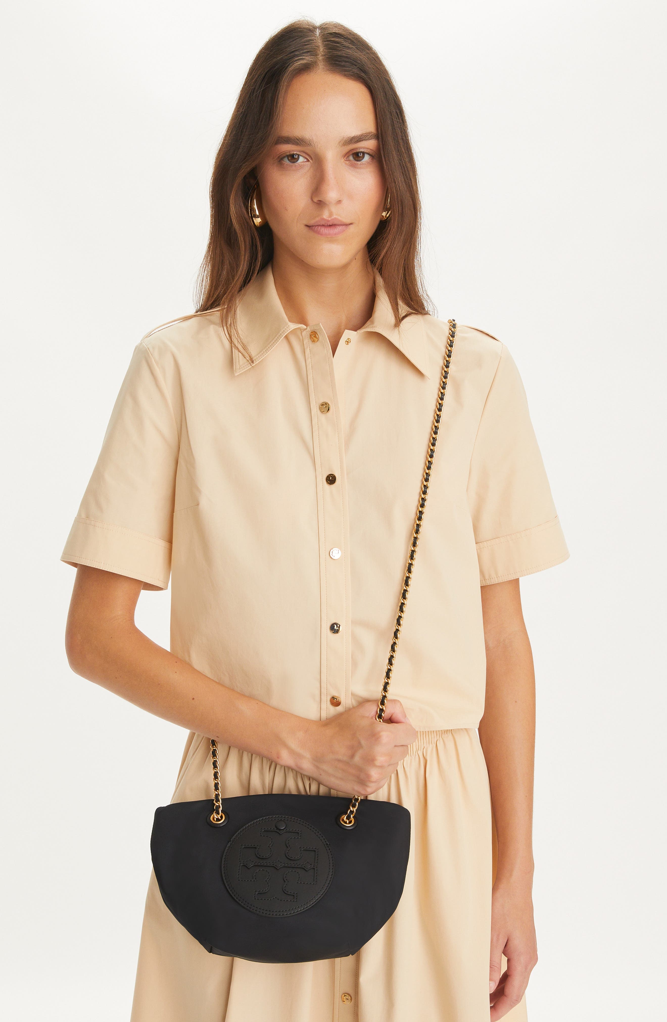 Tory Burch Small Ella Chain Convertible Crossbody Bag, Alternate, color, Black