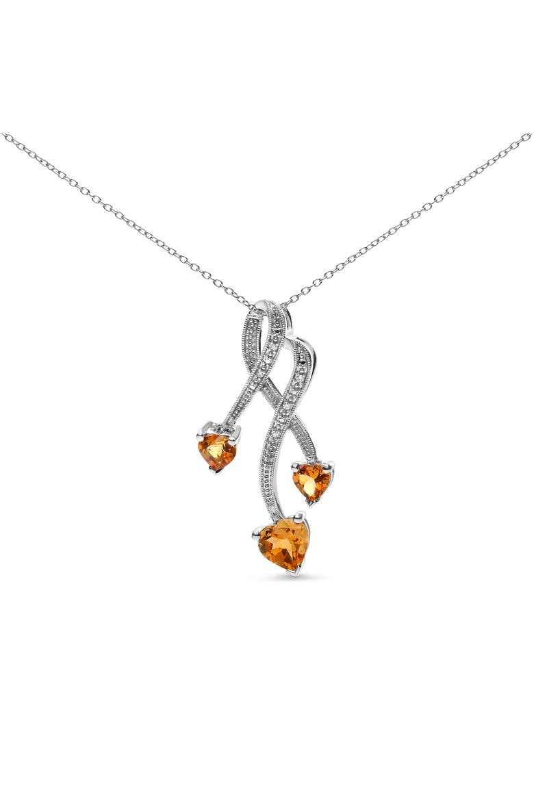 Silver Citrine and Diamond Accent Spiral Drop Pendant Necklace, Main, color, White