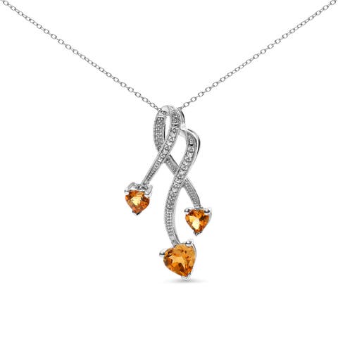 Silver Citrine and Diamond Accent Spiral Drop Pendant Necklace