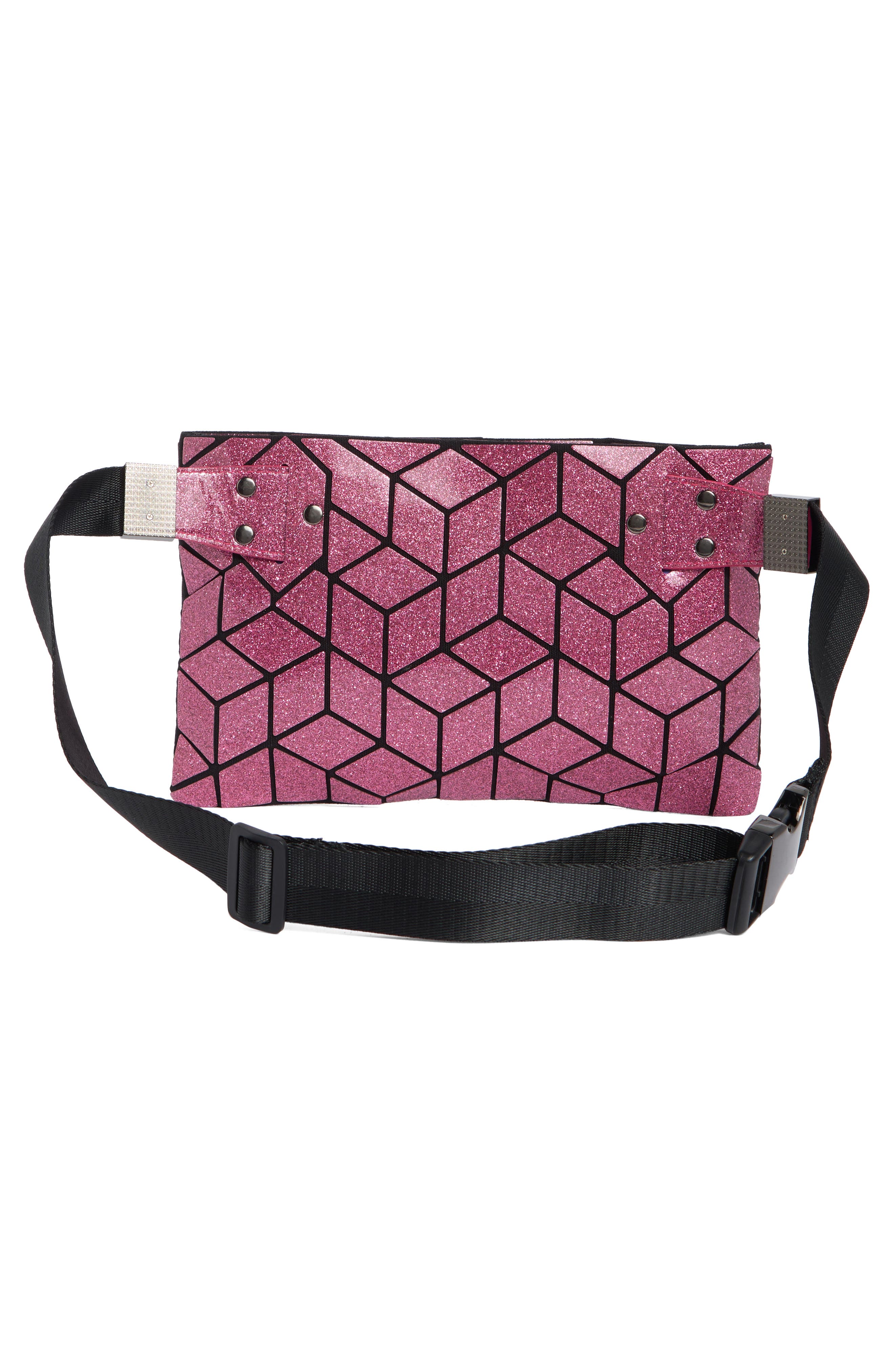 Glitter Geo Belt Bag, Alternate, color, HOT PINK GLITTER