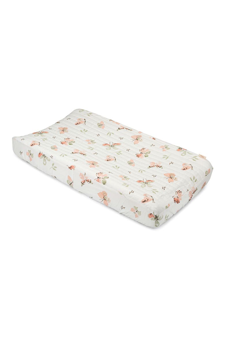 Quilted Changing Pad Cover, Main, color, BEIGE BUTTERFLY