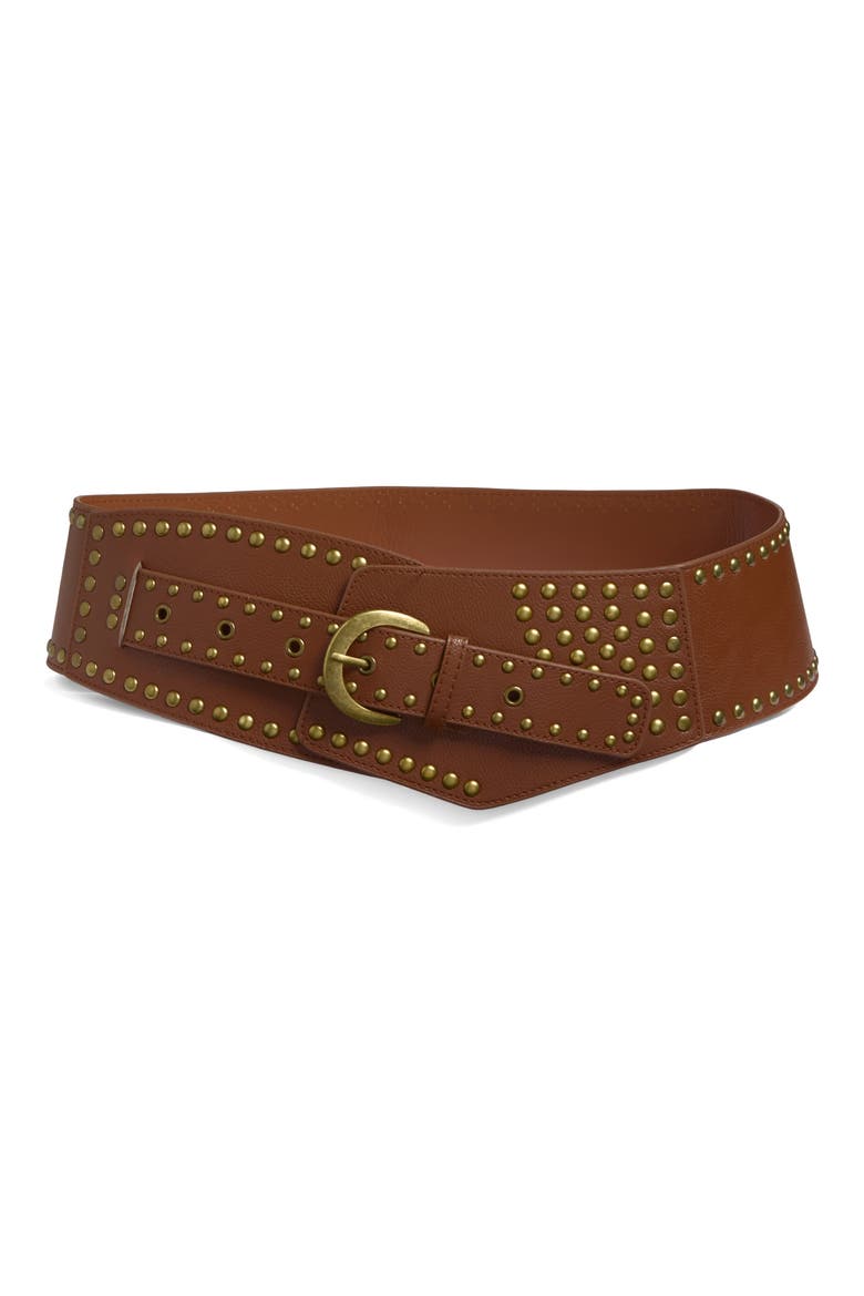 Angular Studded Faux Leather Belt, Main, color, BROWN