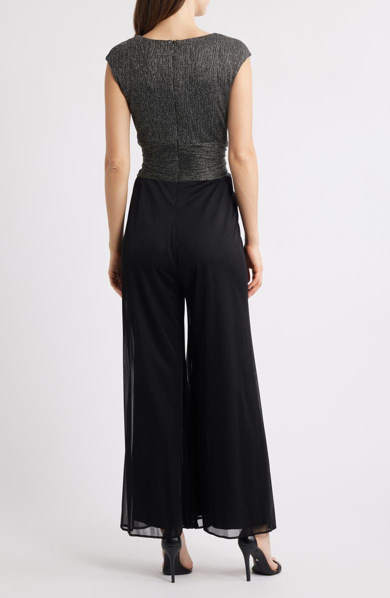 Connected Apparel Metallic Bodice Wide Leg Jumpsuit, Alternate, color, Silver