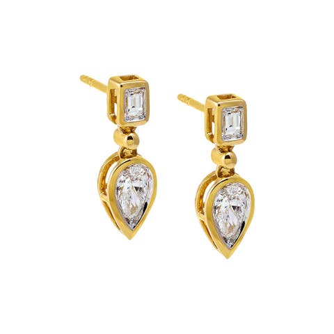 Lab Grown Diamond Emerald X Pear Dangling Drop Stud Earring 14K